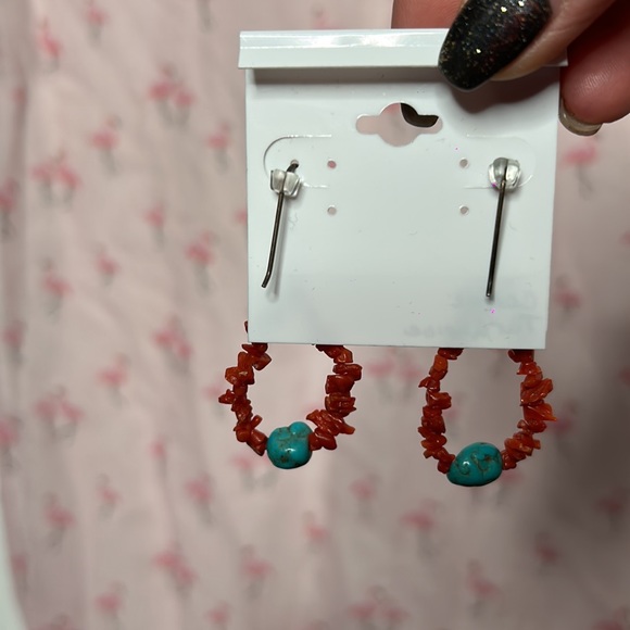 Vintage coral and turquoise earrings - Picture 4 of 5